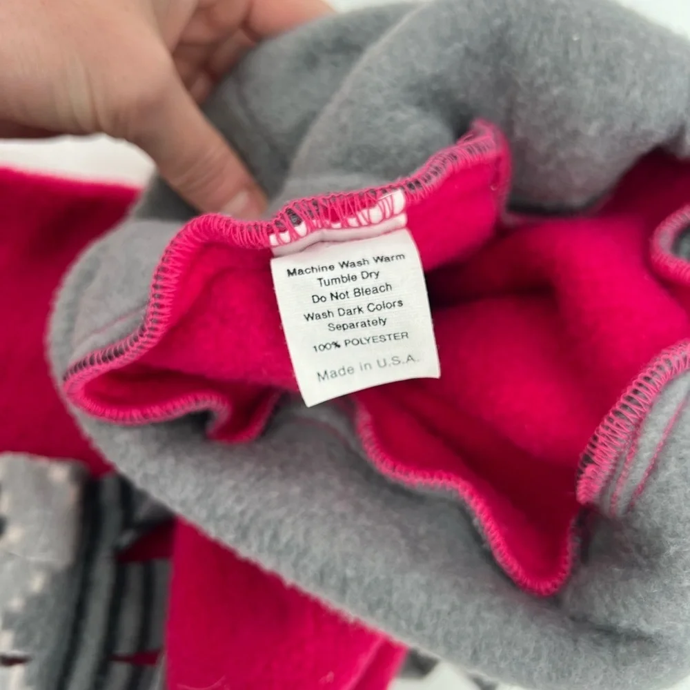Vintage Pink and Gray Long Stocking Fleece Ski or Snow Hat Whimsical